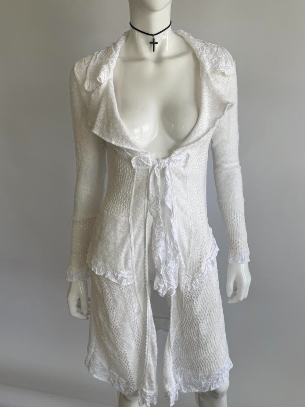 Zone Bleue Paris Vintage 90s Long Sleeve Mid Length Tie Top